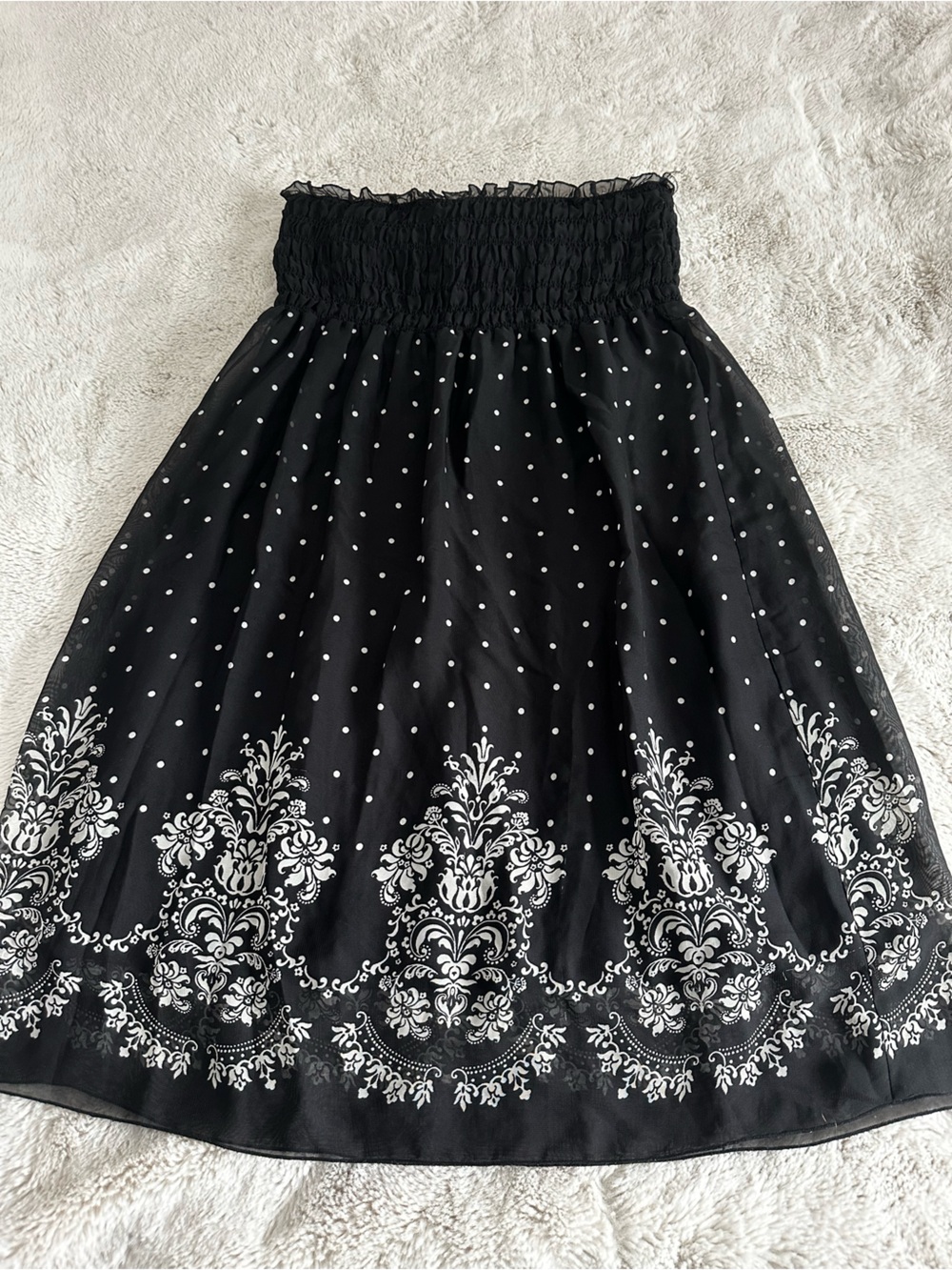 Forever 21 Black Strapless Dress with White Polka Dot Border